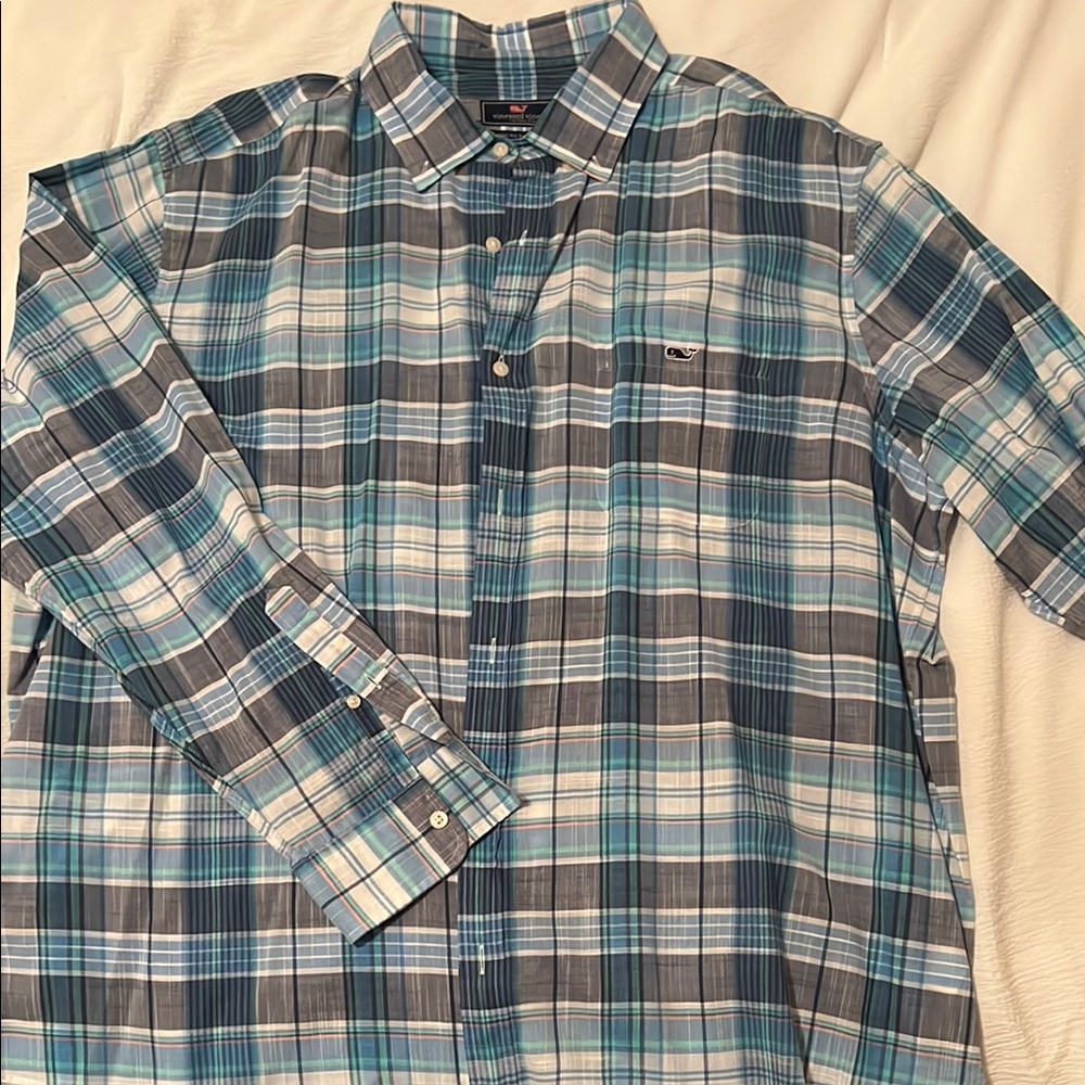 Vineyard Vines Blue Plaid Button-Up Shirt XXL